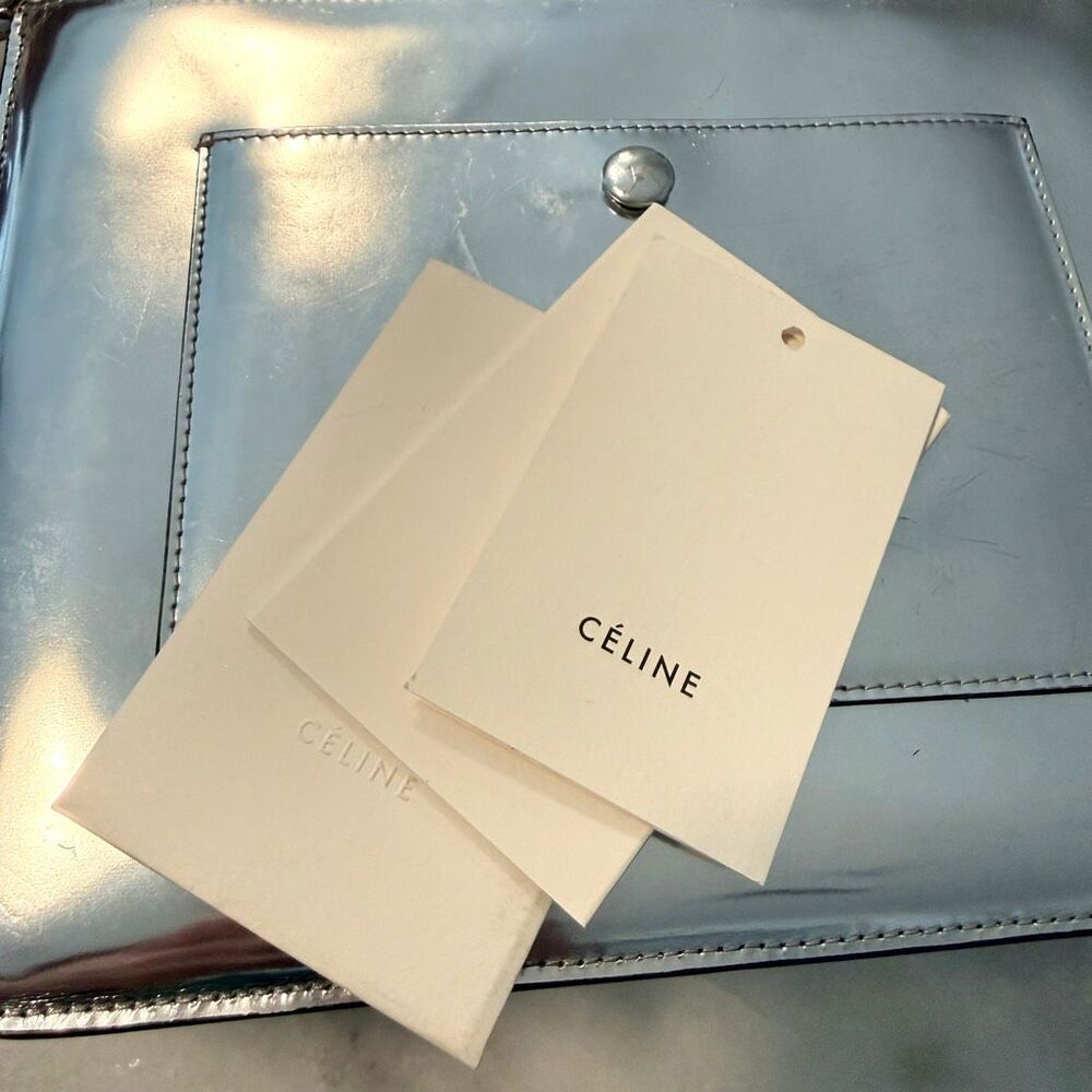 Celine Paris Trio Leather Metallic Removable Strap Purse Silver Shoulder Bag - Picture 4 of 7
